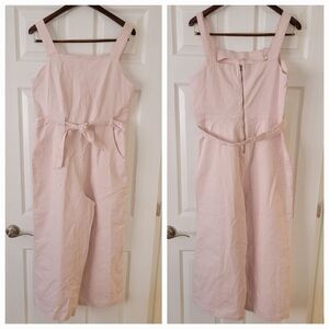 Copper Key Sz L Jumpsuit Straight Wide Leg Belted Square Neck Crop Pink